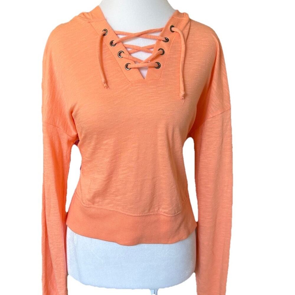 Y2K Orange Cropped Hoodie Pullover Sweatshirt XS/S The Lounge Life Casual Comfy